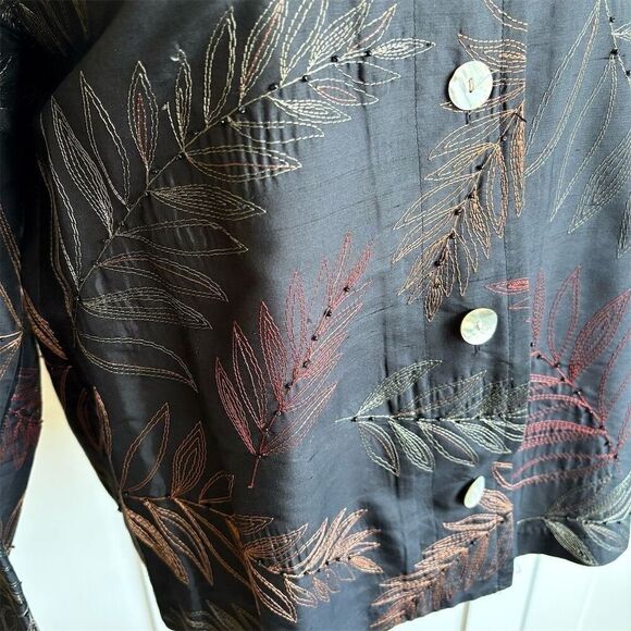 French Laundry Women's M Silk Black Beaded Embroidered Blazer Career Jacket - Picture 6 of 8